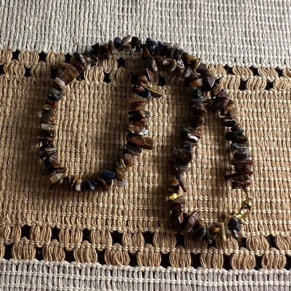 Natural Pietersite Chips Beaded Necklace with Gold Tone Hardware - Picture 8 of 13